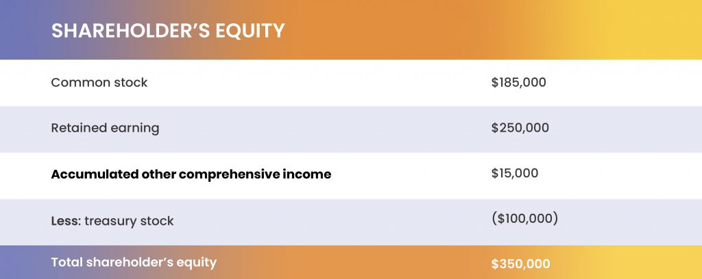 shareholders equity showing other comprehensive income